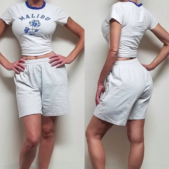 𝅺RARE Vintage Eagle USA Heather Gray Tie Waist Pull-On High Rise Relaxed Shorts